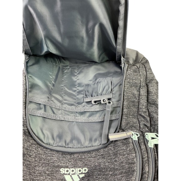 Adidas Backpack Heathered Gray Teal Accent‎ School Travel Laptop Bag 5 Pockets - Picture 8 of 16